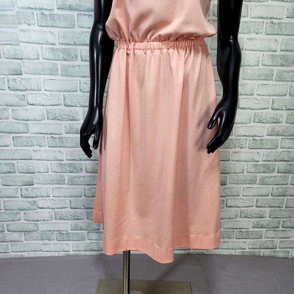 Vintage 70s Butte Knit S/M Peach Pink Day Dress &‎ Jacket Polyester Outfit Set - Picture 4 of 14